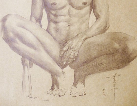 DRAWING PENCIL MALE NUDE BOY ON BROWN PAPER#16-6-13-01