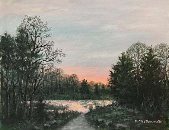 Dawn Pinks by K. McDermott - 8X10 inch varnished acrylic landscape (SOLD)