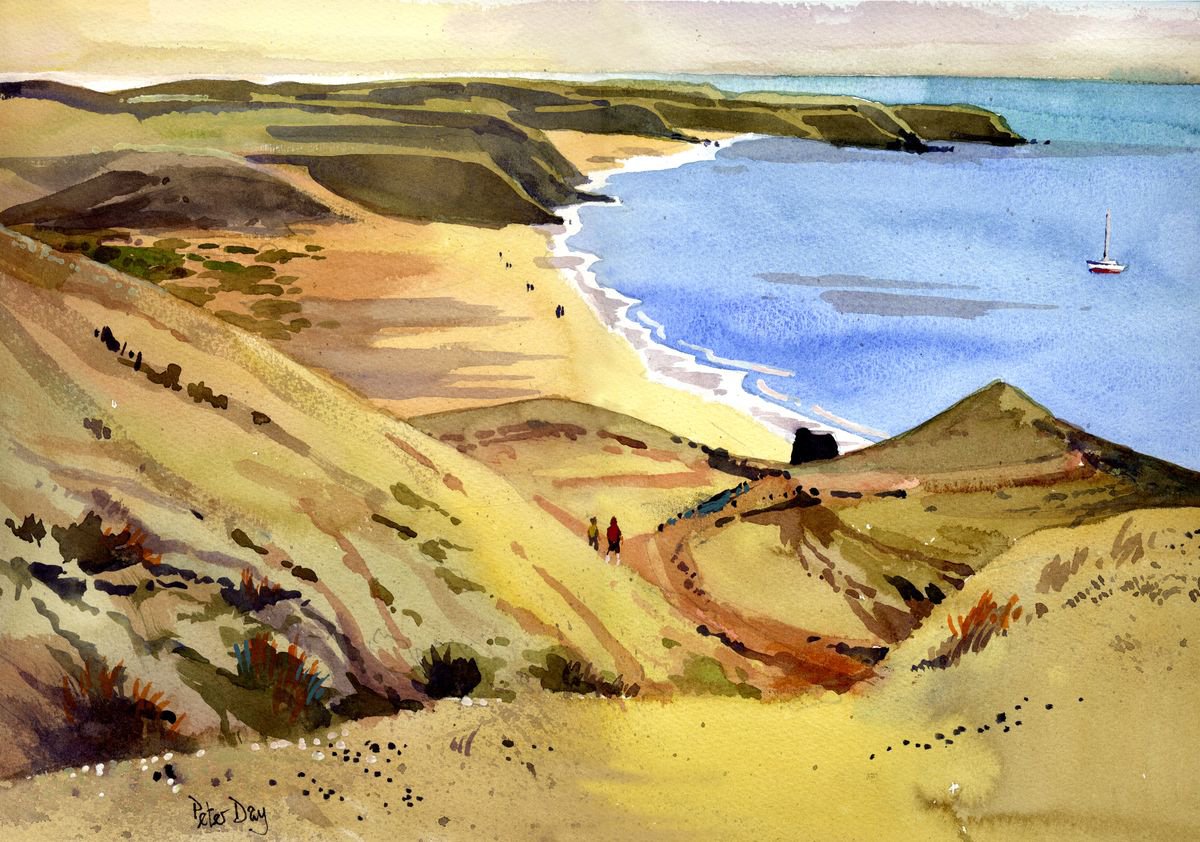 Impressionistic Landscape Watercolour By Peter Day, 17 X 13", Papagayos, Lanzarote, Original Artwork