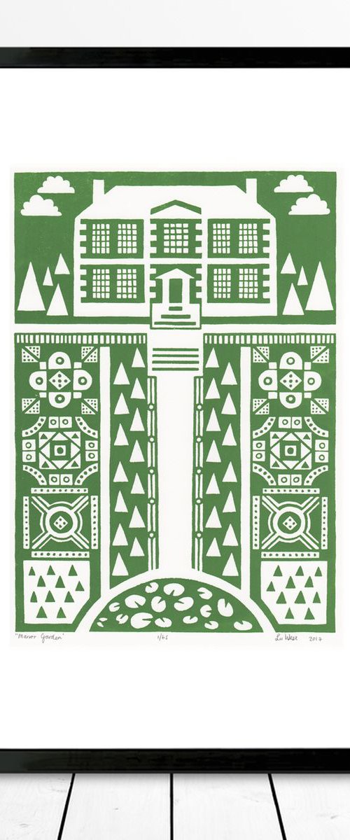 Manor Garden Print A3 Size in Heritage Green - Framed - FREE UK Delivery by Lu West