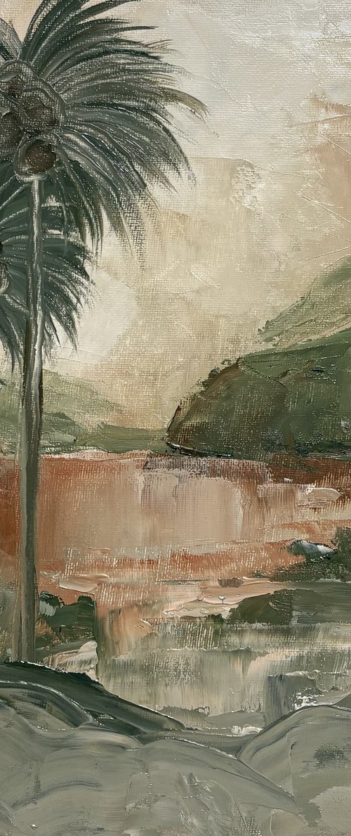 Tropical Reverie Palm Trees, Hills, Water by Daniela Nocito