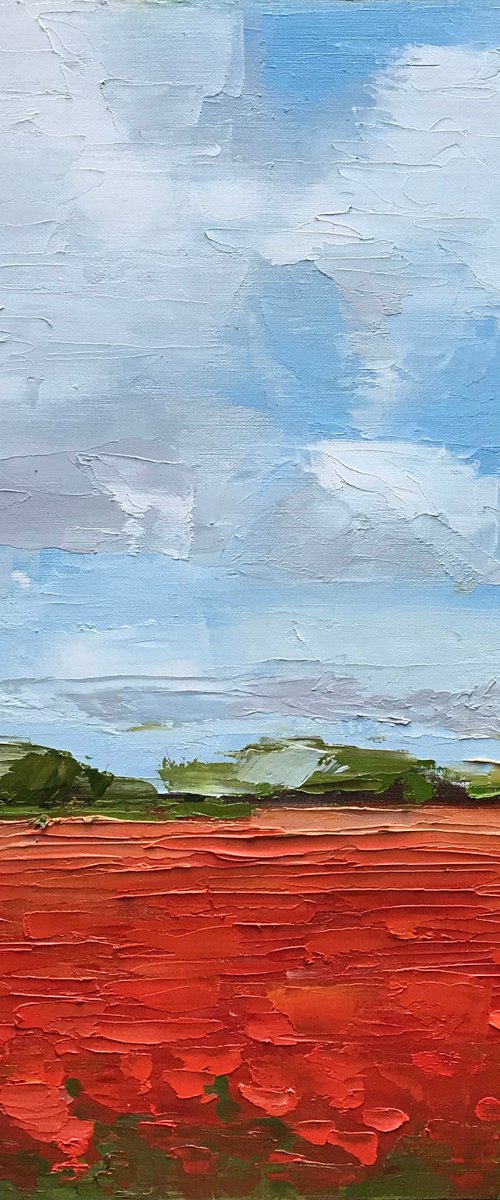 Poppy flower field abstract oil painting by Leysan Khasanova