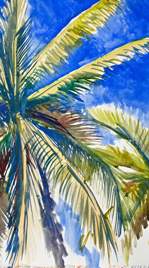 Palm Trees From California., tropical Beach Palms Painting by Suren Nersisyan