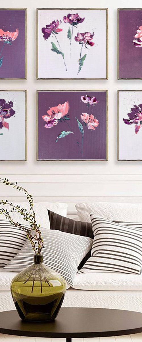 FANTASTIC GREENHOUSE 6 SET - Flowers. Love. Summer panel. Bloom. Little chrysanthemums. Burgundy. Rose garden. Present. by Marina Skromova