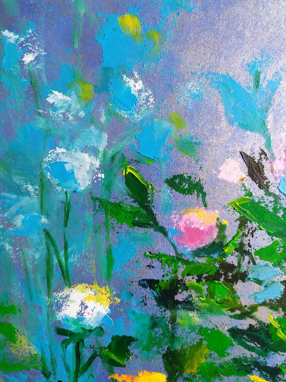 Abstract flowers on blue