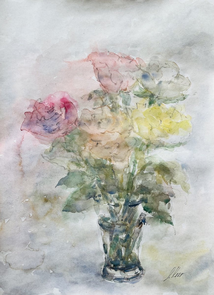 Impressionistic Botanical Watercolour By Elena Klyan, 12 X 16, Roses 2 2025, Original Artwork