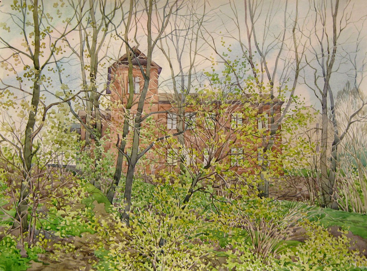 Impressionistic Landscape Watercolour By Valeriy Savenets-1, 16 X 12", Turns Green, Original Artwork