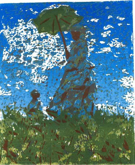 Madame Monet et son fils - Linoprint inspired by Claude Monet