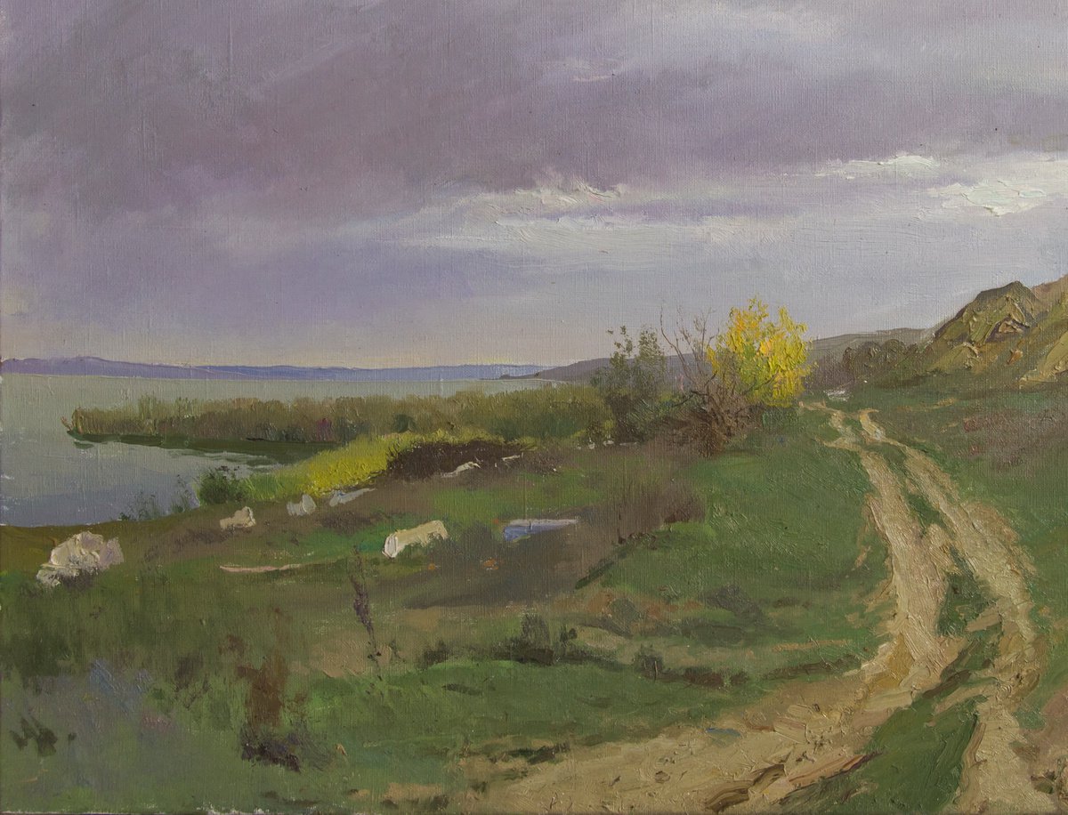 Impressionistic Landscape Oil Painting By Sergey Kostov, 31 X 24", The Cahul Lake, Original Artwork