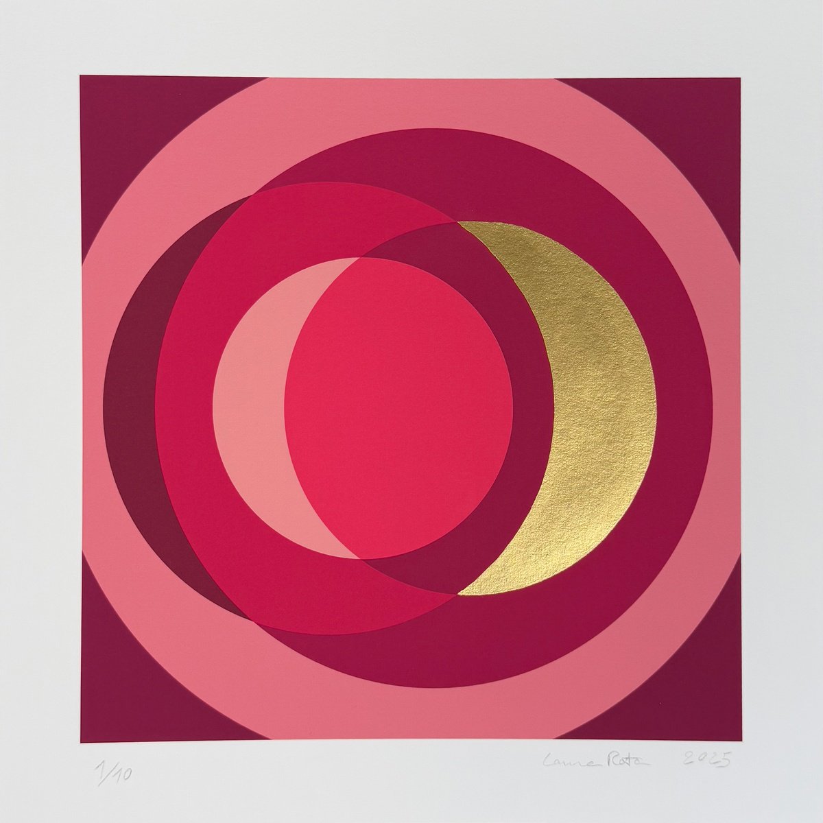 Geometric Giclee Print , Fine Art Print & Gold Painted. Fuchsia By Laura Rota, 12 X 12, Artwork For Sale On Artfinder