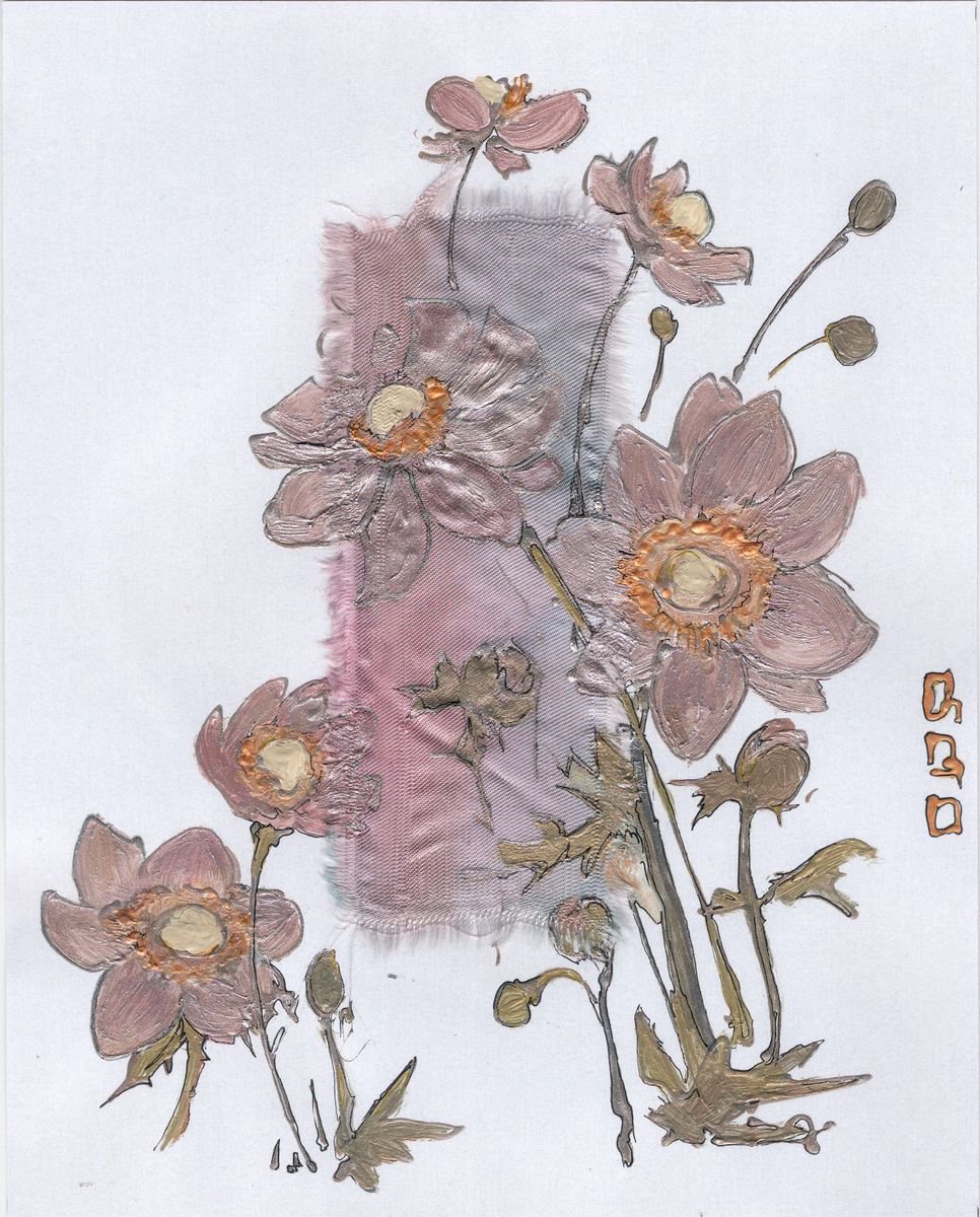 Pastel pink anemones on pearly white paper by Vlada Lisowska