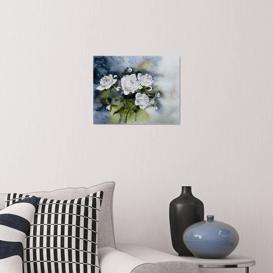 White peony flowers painting