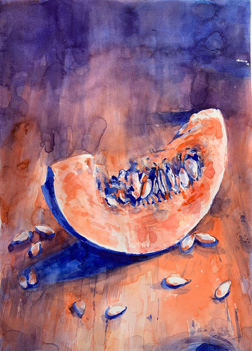 Bright Pumpkin On Orange and Blue Colours by Alina Lobanova