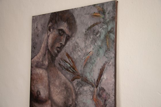 MY LOVE, MY LIFE, MY BEAST Large Original Male Nude Painting on Canvas