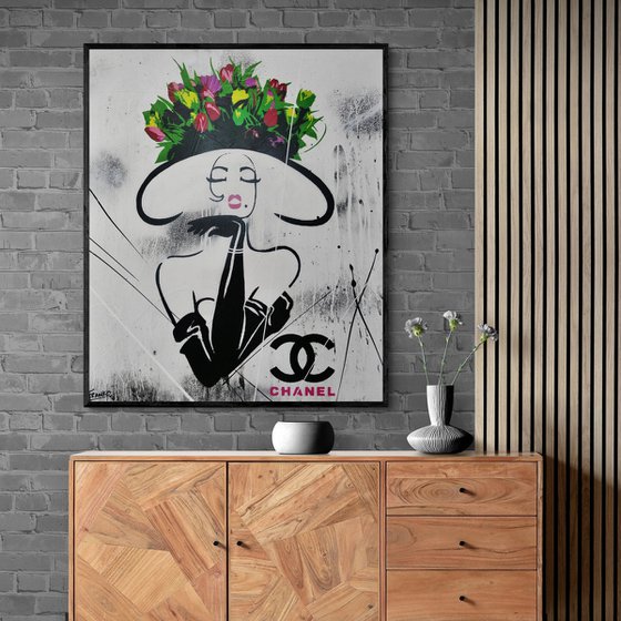 The Raw Chanel 120cm x 100cm Chanel Hat Lady Textured Urban Pop Art