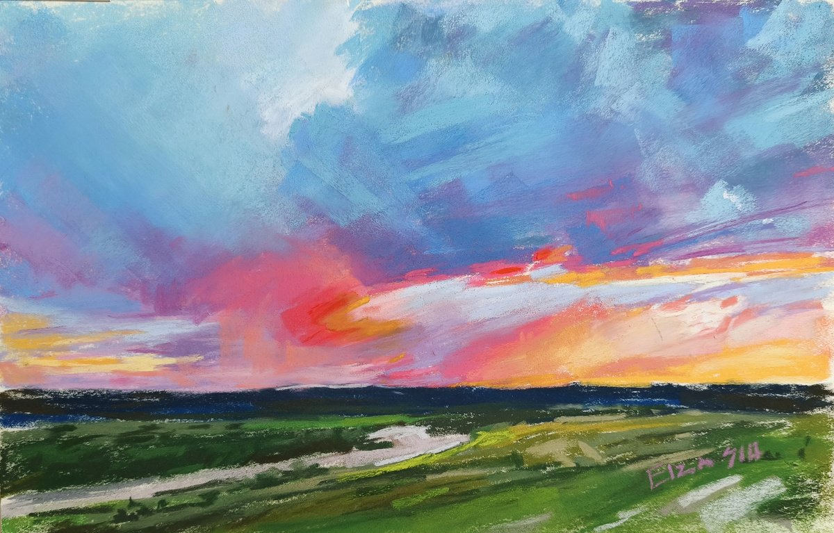 Impressionistic Pastel Drawing , A Communion With The Sky By Elza Slo, 16 X 12, Artwork For Sale On Artfinder