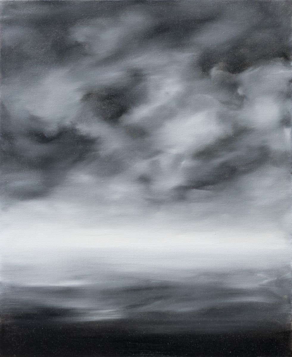 Impressionistic Landscape Oil Painting By Fabienne Monestier, 15 X 18, Black And White Landscape, Original Artwork