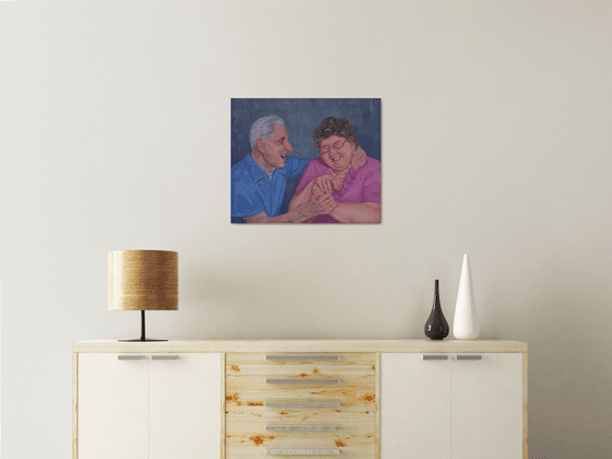 Love and laugh through the years, The story of happy couple, Couple portrait Painting