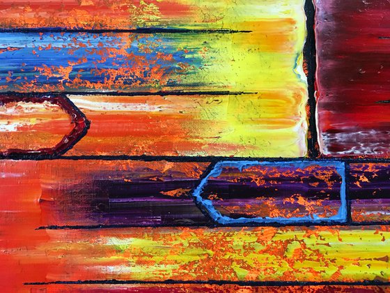 "Face Off" - FREE USA SHIPPING + Special Price - Original PMS Abstract Oil Painting On Canvas - 36" x 12"