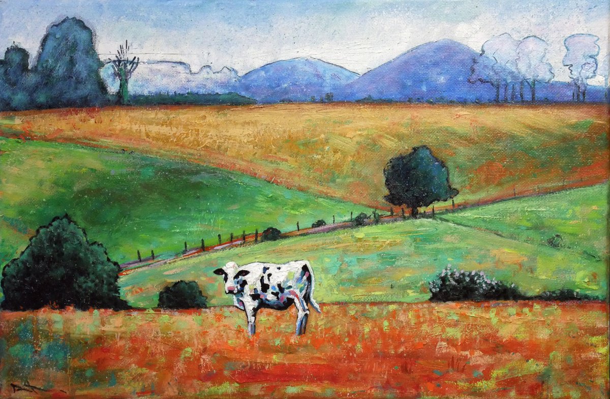 Expressive Animal Oil Painting By Lionel Le Jeune, 16 X 11", Pi?turage, Original Artwork