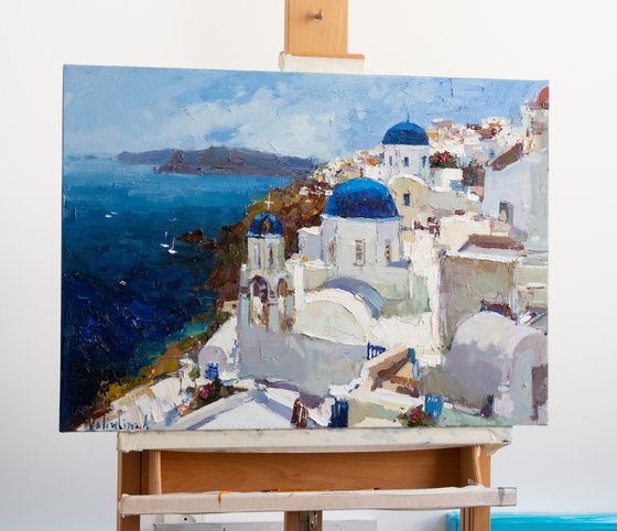 Santorini, Greece seascape - Original oil impasto landscape painting