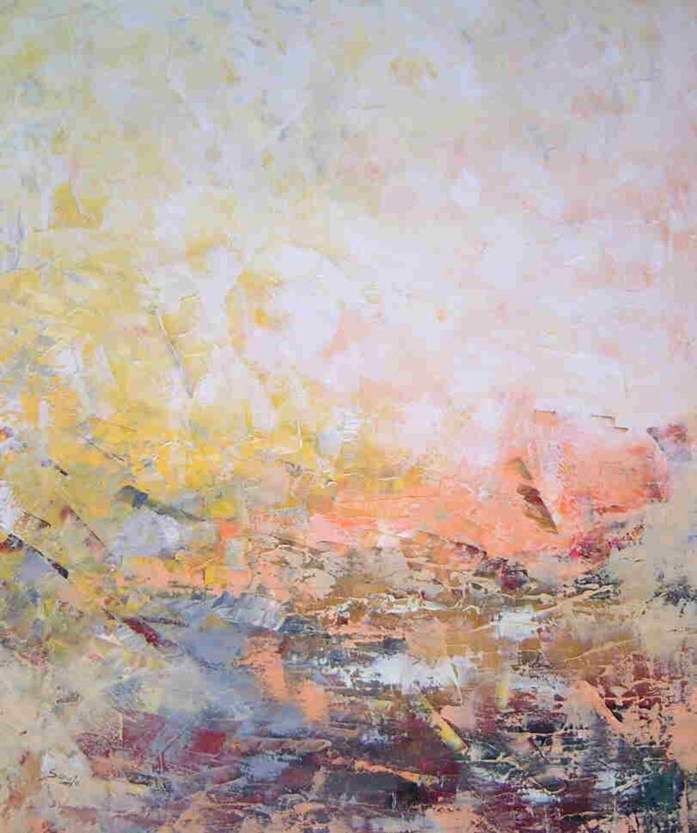 Abstract Landscape Oil Painting By Saroja Van Der Stegen, 25 X 30", Orange (Ref#:549-20F), Original Artwork
