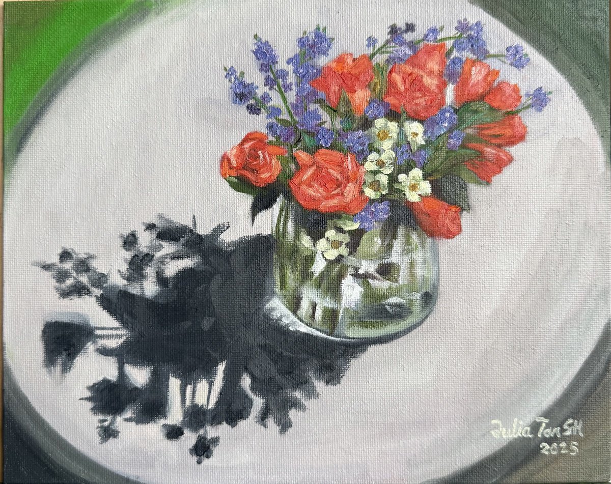 Impressionistic Still Life Oil Painting By Julia Tan Sh, 10 X 8", Forget-Me-Not, Original Artwork