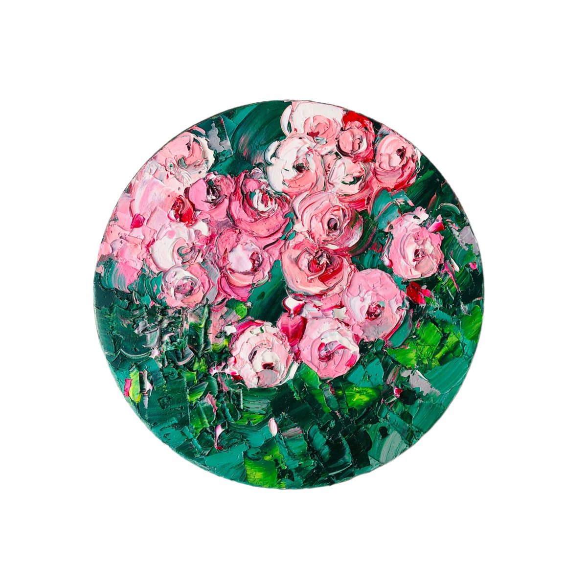 Abstract Botanical Oil Painting By Svitlana Andriichenko, 12 X 12", Val-De-Marne Roses, Original Artwork