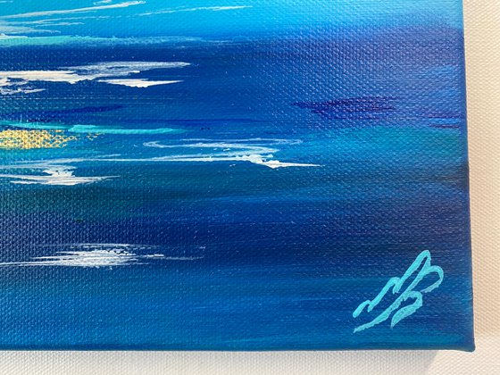 Moody Blue Series Nr 1 seascape on glodleaf