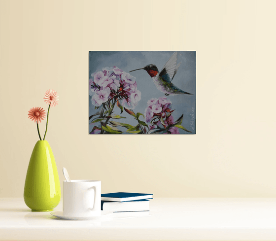 Hummingbird and a Pink Flower