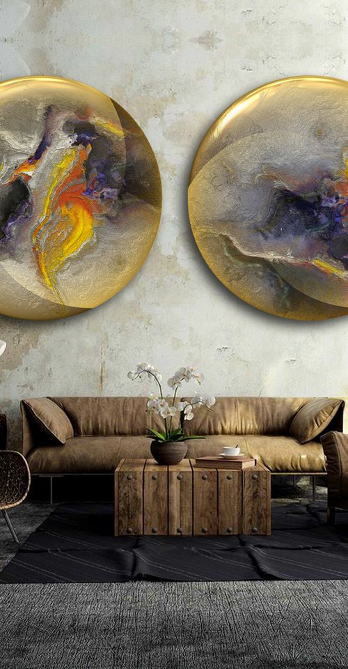 Mundos/XL large circular diptych, set of 2 by Javier Diaz