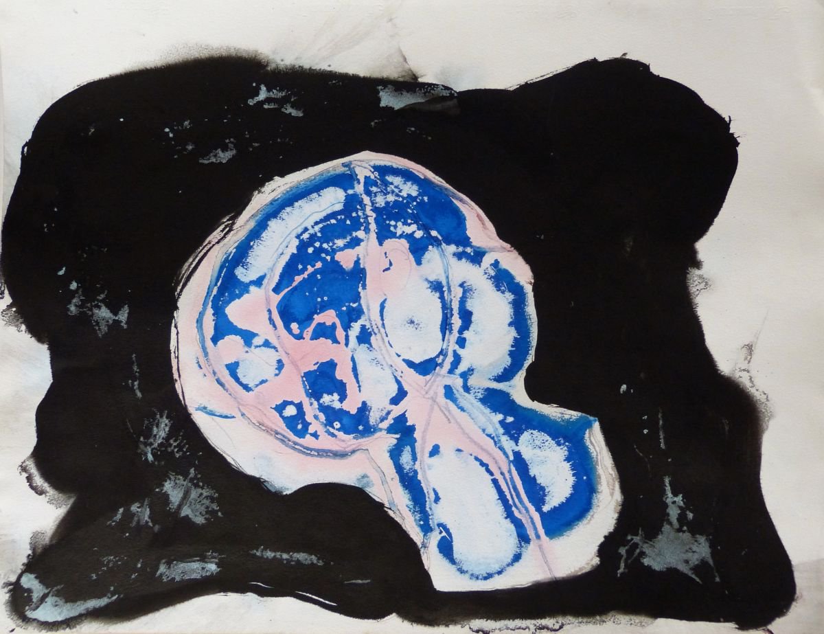 Abstract Portrait Ink Drawing By Frederic Belaubre, 26 X 20, High Contrast Brain #2, Original Artwork