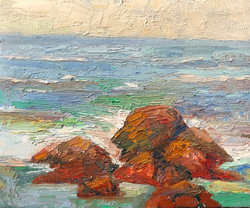 Time and tide seascape oil by Padmaja Madhu