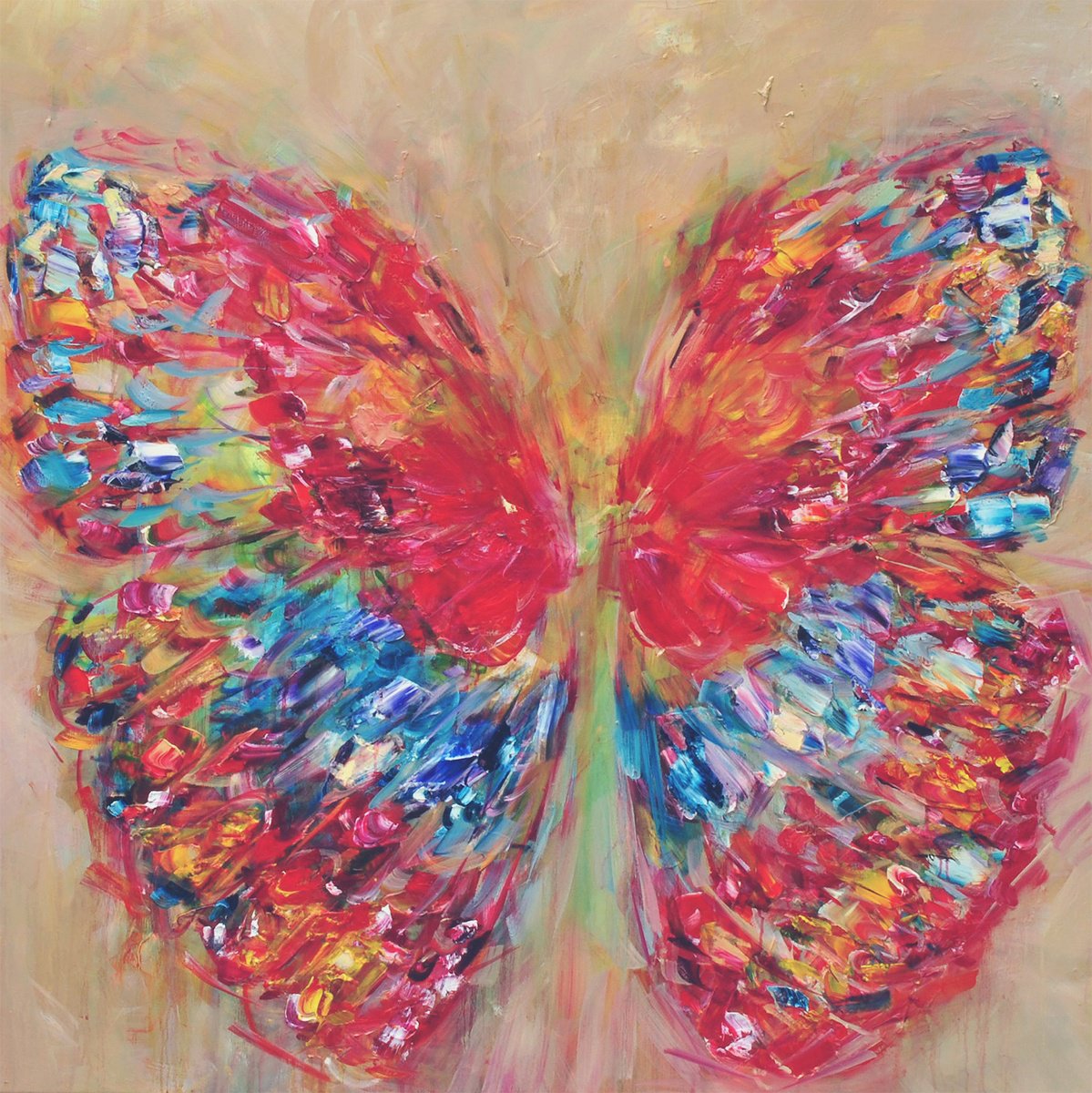 Expressive Abstract Oil Painting By Victoria Horkan, 39 X 39", Butterfly Series 24- Perfectly Me, Original Artwork