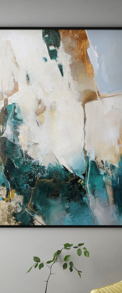 "Cyclone 2" Emerald green golg abstract art by Yana Sagan