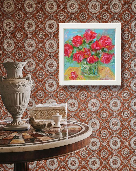 Red Roses in Vase