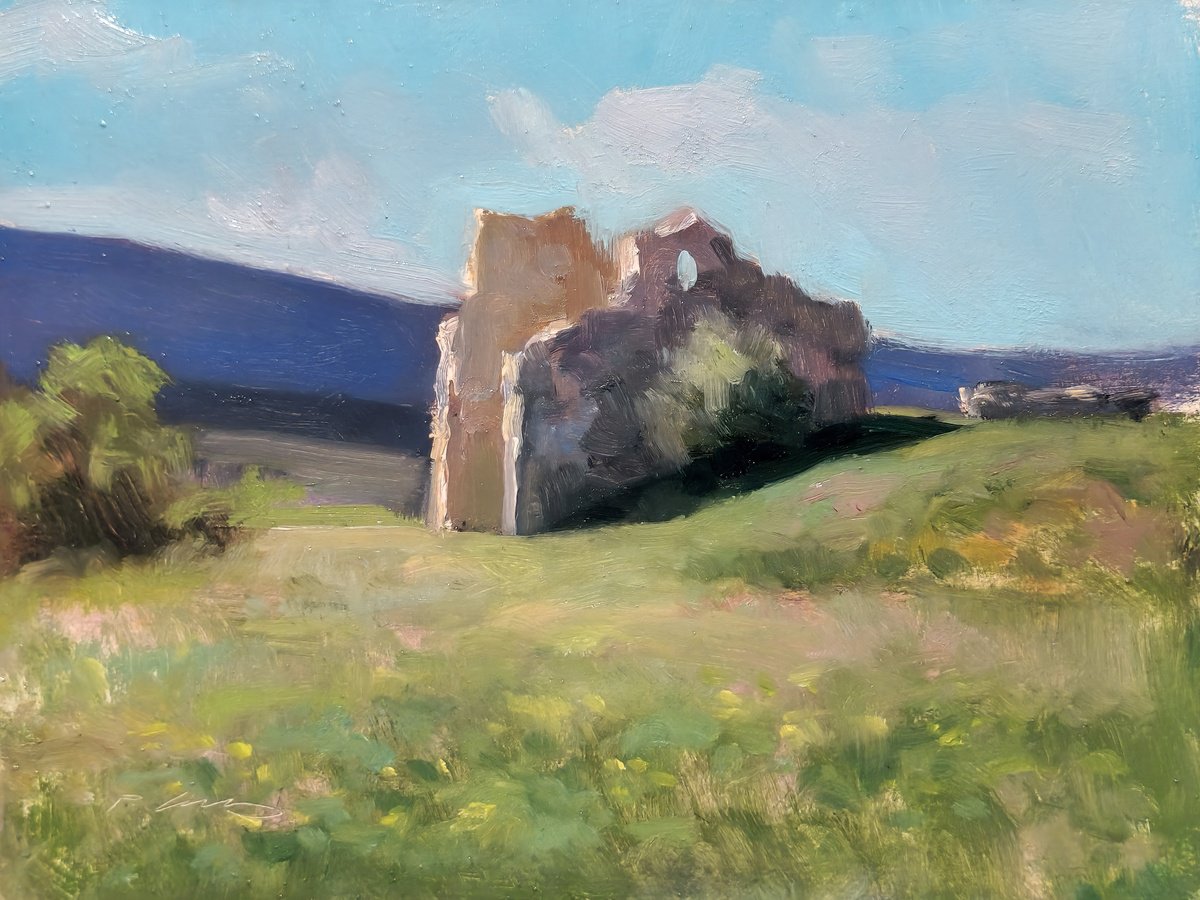 Impressionistic Landscape Oil Painting By Pascal Giroud, 8 X 6", Ruins From Mison, Original Artwork
