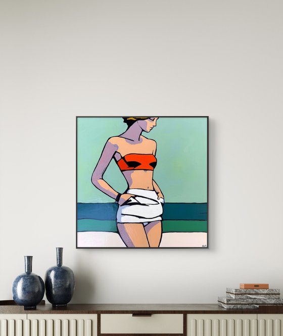 "Woman by the Sea" Original art 16x16in