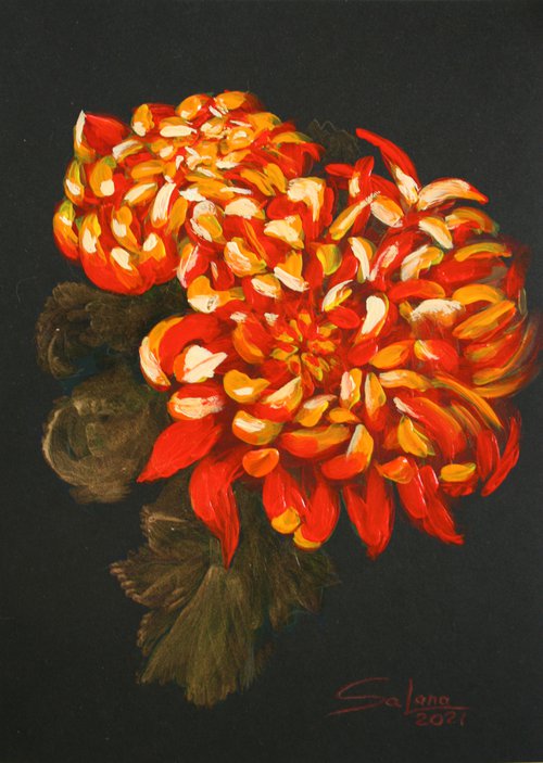 Chrysanthemums /  ORIGINAL PAINTING by Salana Art Gallery