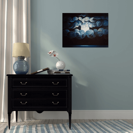 Moonlight (60x80cm, cubism, oil painting, ready to hang)