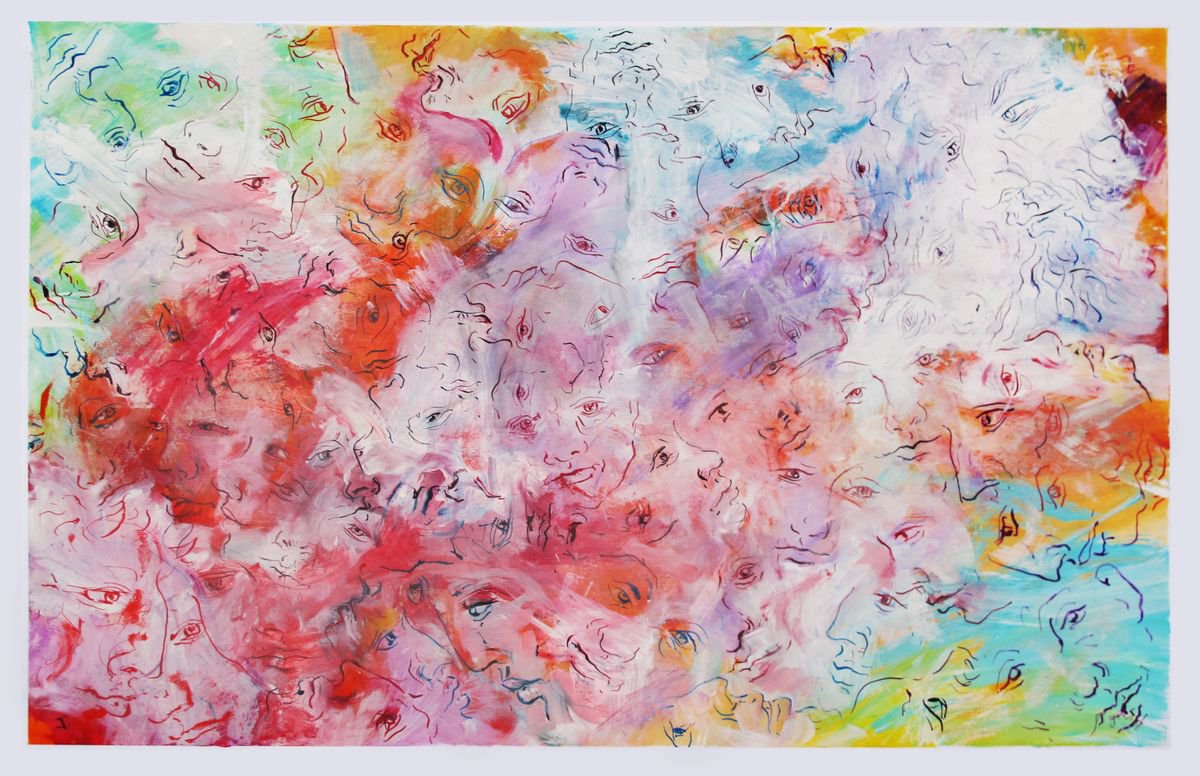 Surrealistic Abstract Painting By John Sharp, 31 X 22, All Of Us, God And The Devil 5, Original Artwork