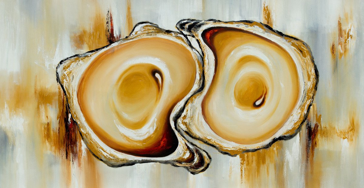 Seascape Art | Abstract Painting | Original Handmade | Wall Art | Golden Oysters | 60-? W x... by Madhav Singh