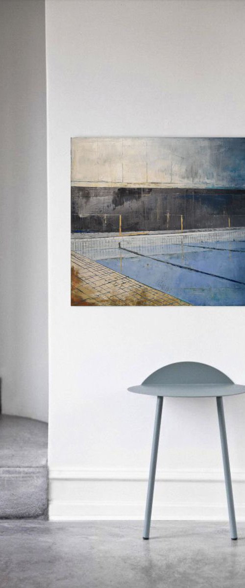 Painting swimming pool, modern minimalist large canvas art 39.37/27.5 100/70cm. "Pool 96" by Kariko ono