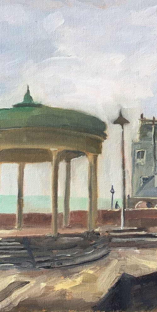 Meet at the Bandstand, an original oil painting. by Julian Lovegrove Art