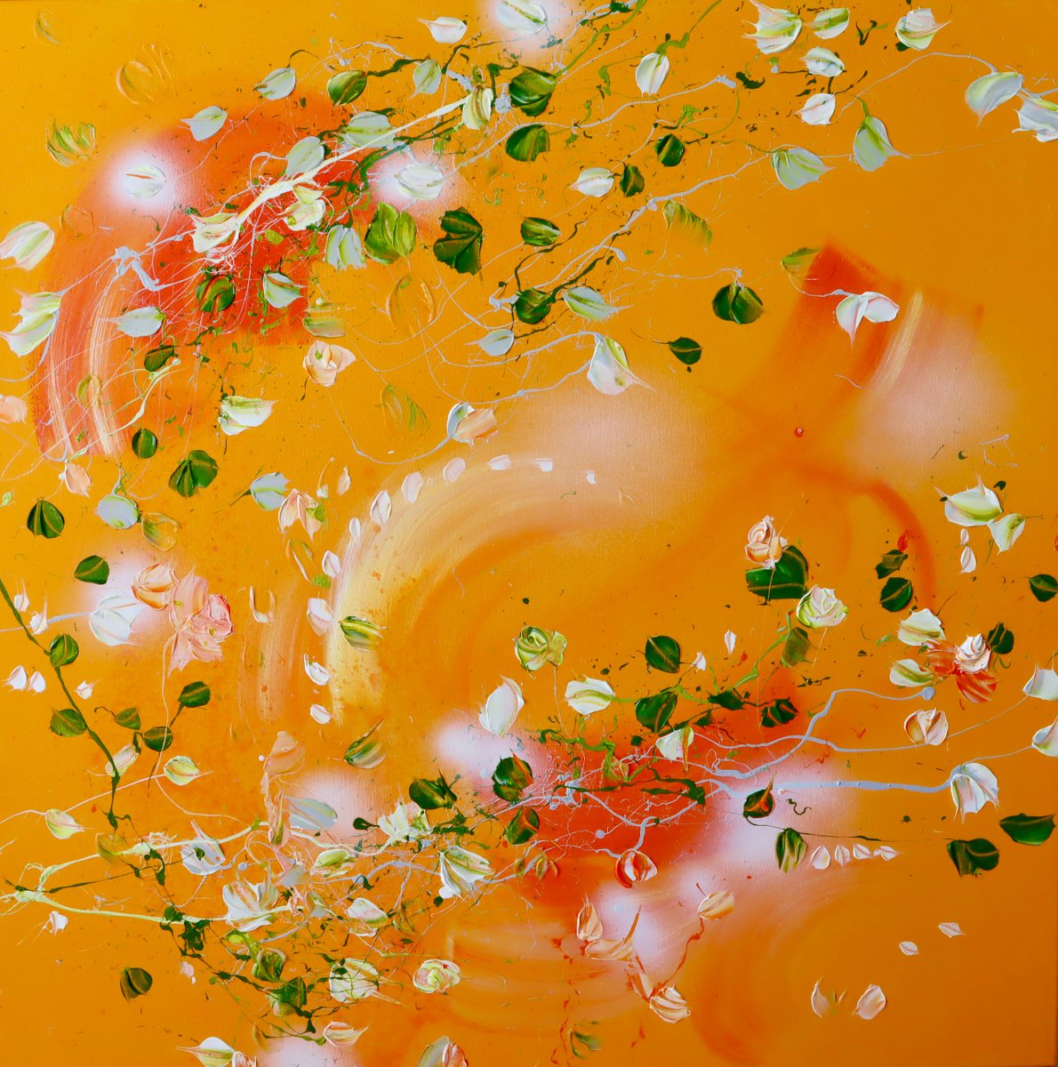 Square acrylic painting Orange Mood with flowers by Anastassia Skopp