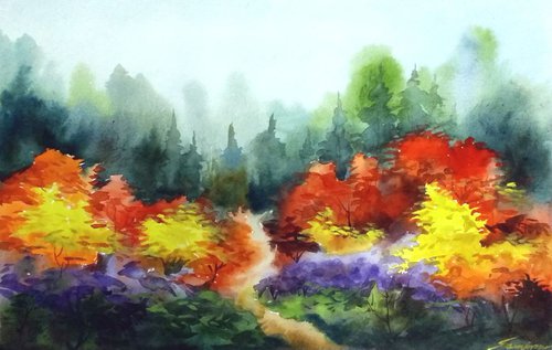 Beauty of Season Forest - Watercolor Painting by Samiran Sarkar
