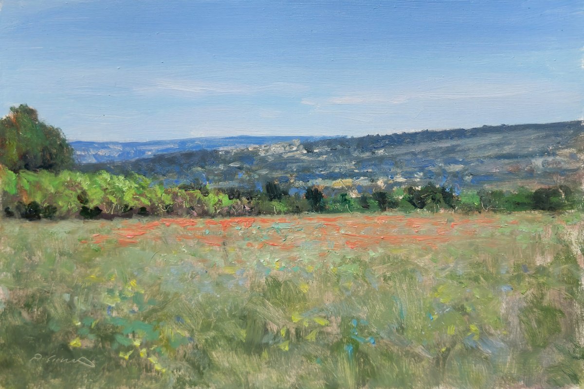 Impressionistic Landscape Oil Painting By Pascal Giroud, 12 X 8", Luberon Near Lacoste, Original Artwork