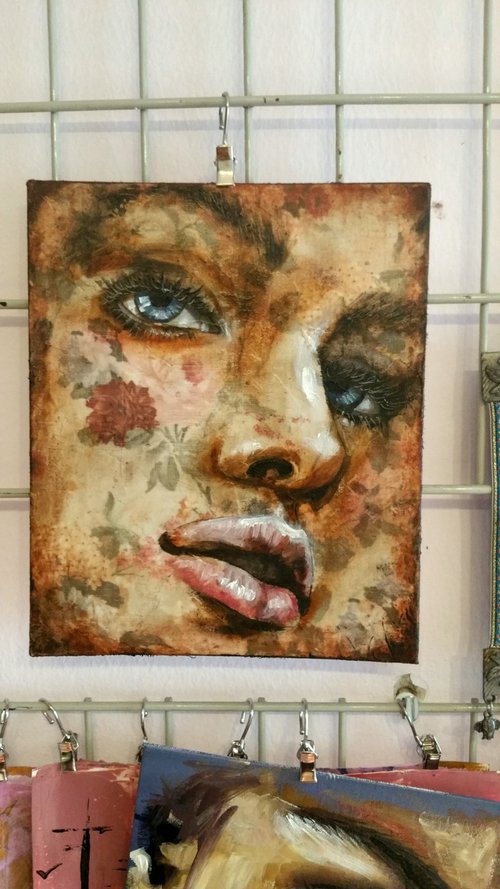 "...of you" 24x20x0,2cm Original oil painting on board,ready to hang by Elena Kraft