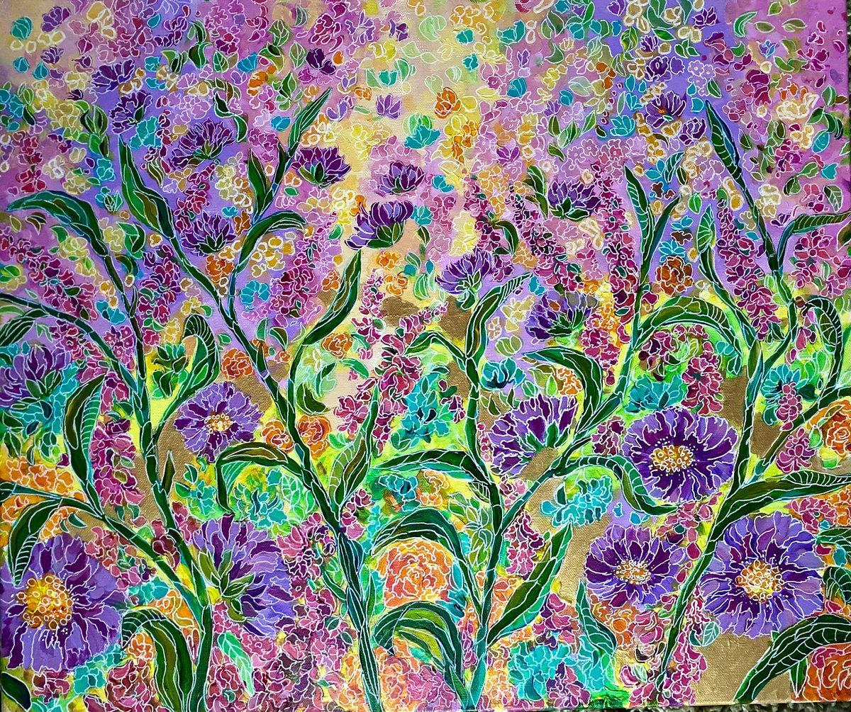 Organic Botanical Acrylic Painting By Colette Baumback, 24 X 20, Kaleidoscope -Subterranean Floral, Original Artwork