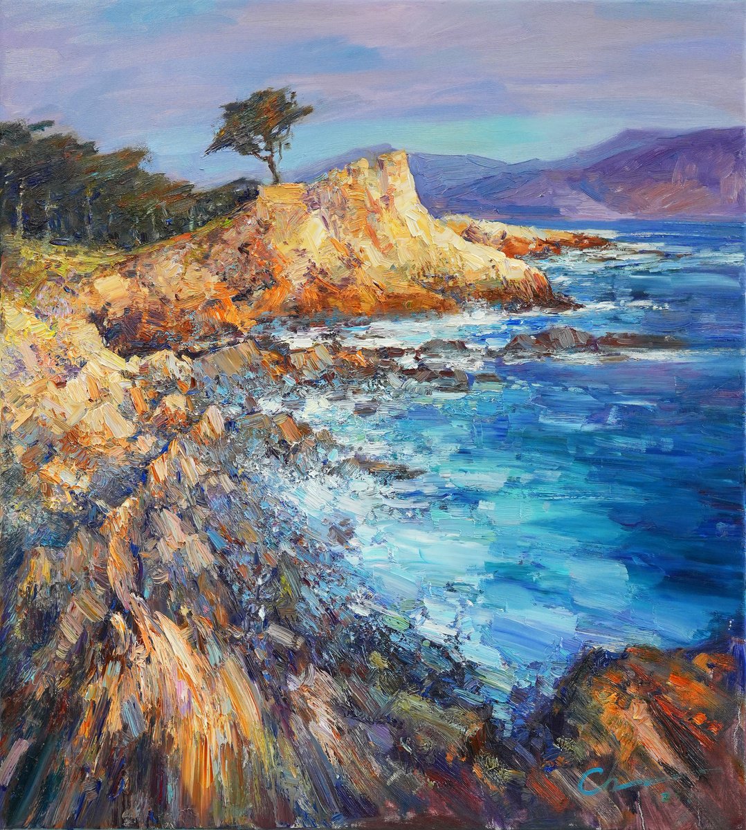 Impressionistic Landscape Oil Painting By Serhii Cherniakovskyi, 31 X 35", Lone Cypress, Original Artwork